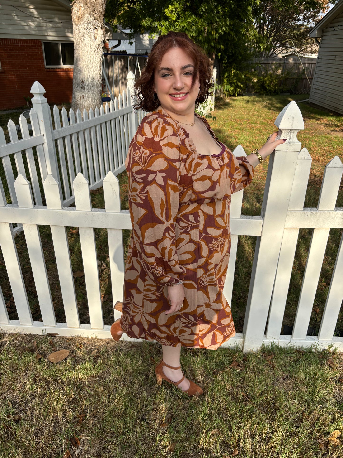 Plus size Brown Floral Dress