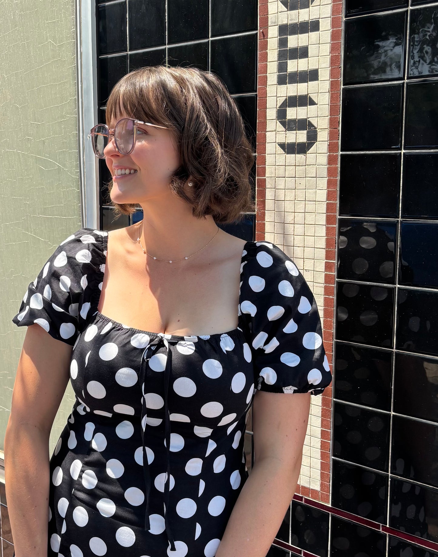 Black and white polkadot dress