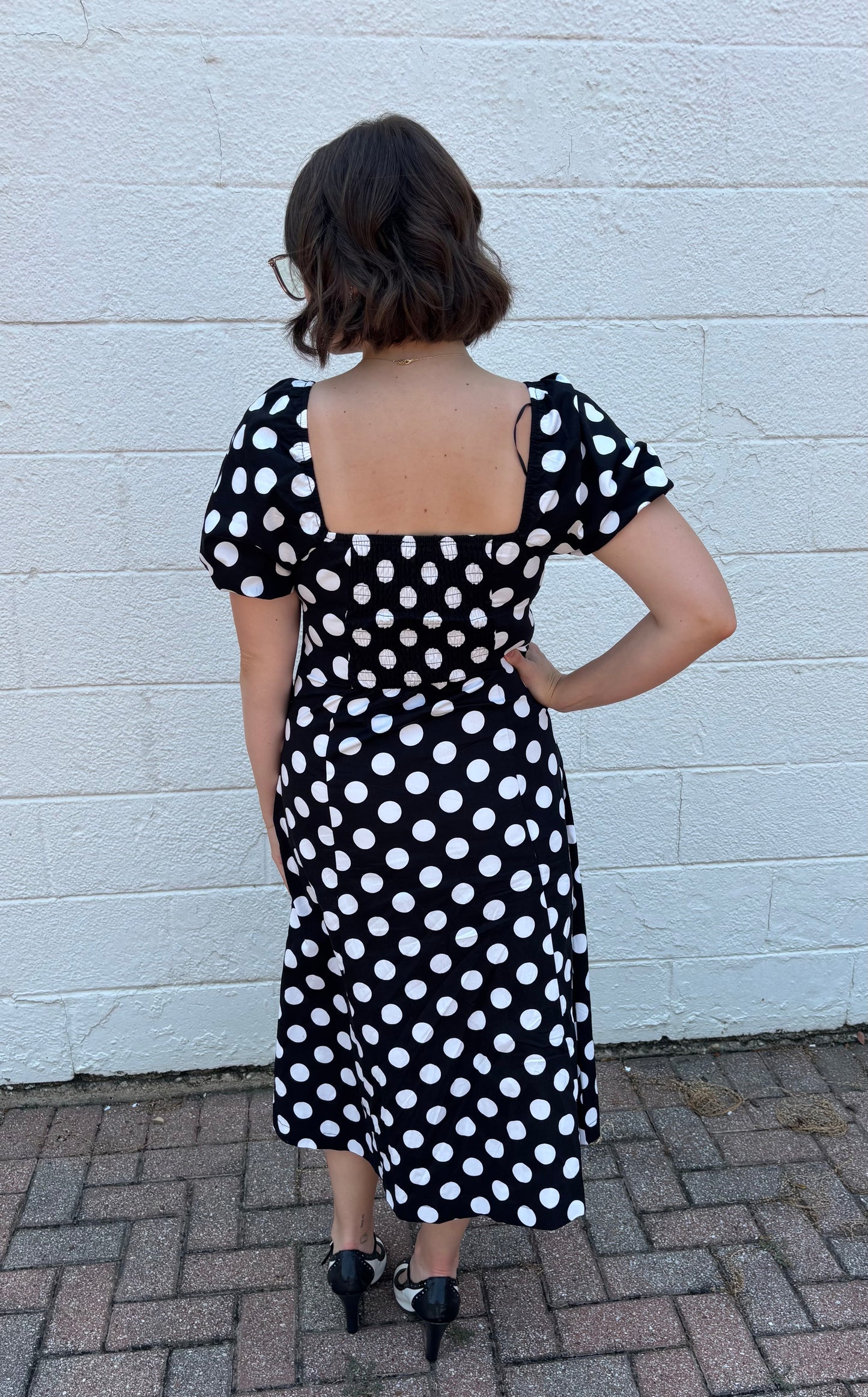 Black and white polkadot dress