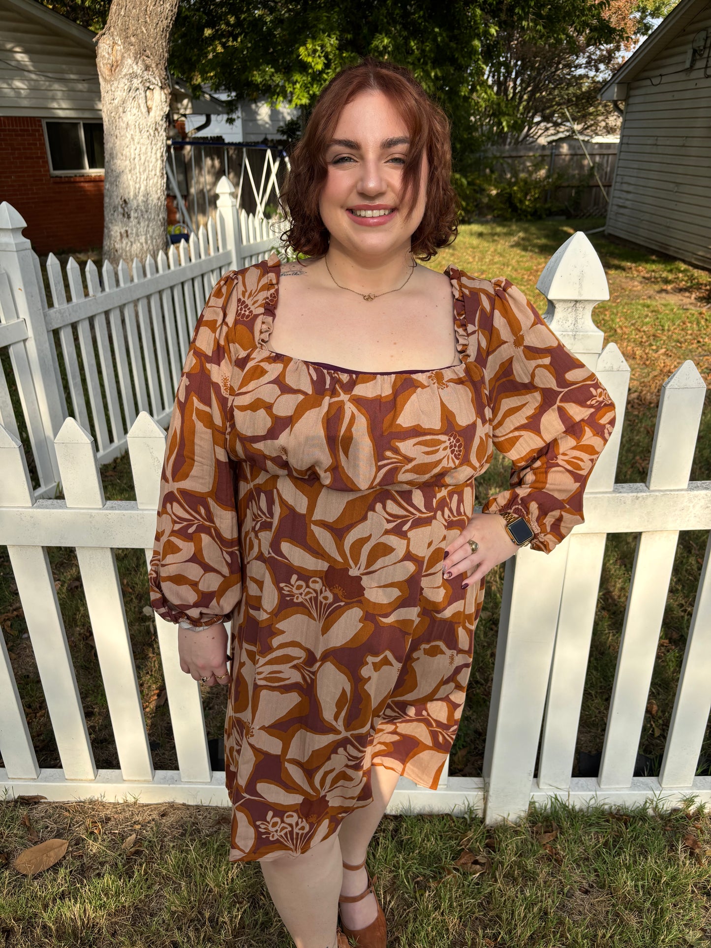 Plus size Brown Floral Dress