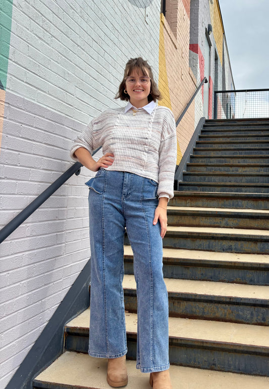 Denim ruffle pant