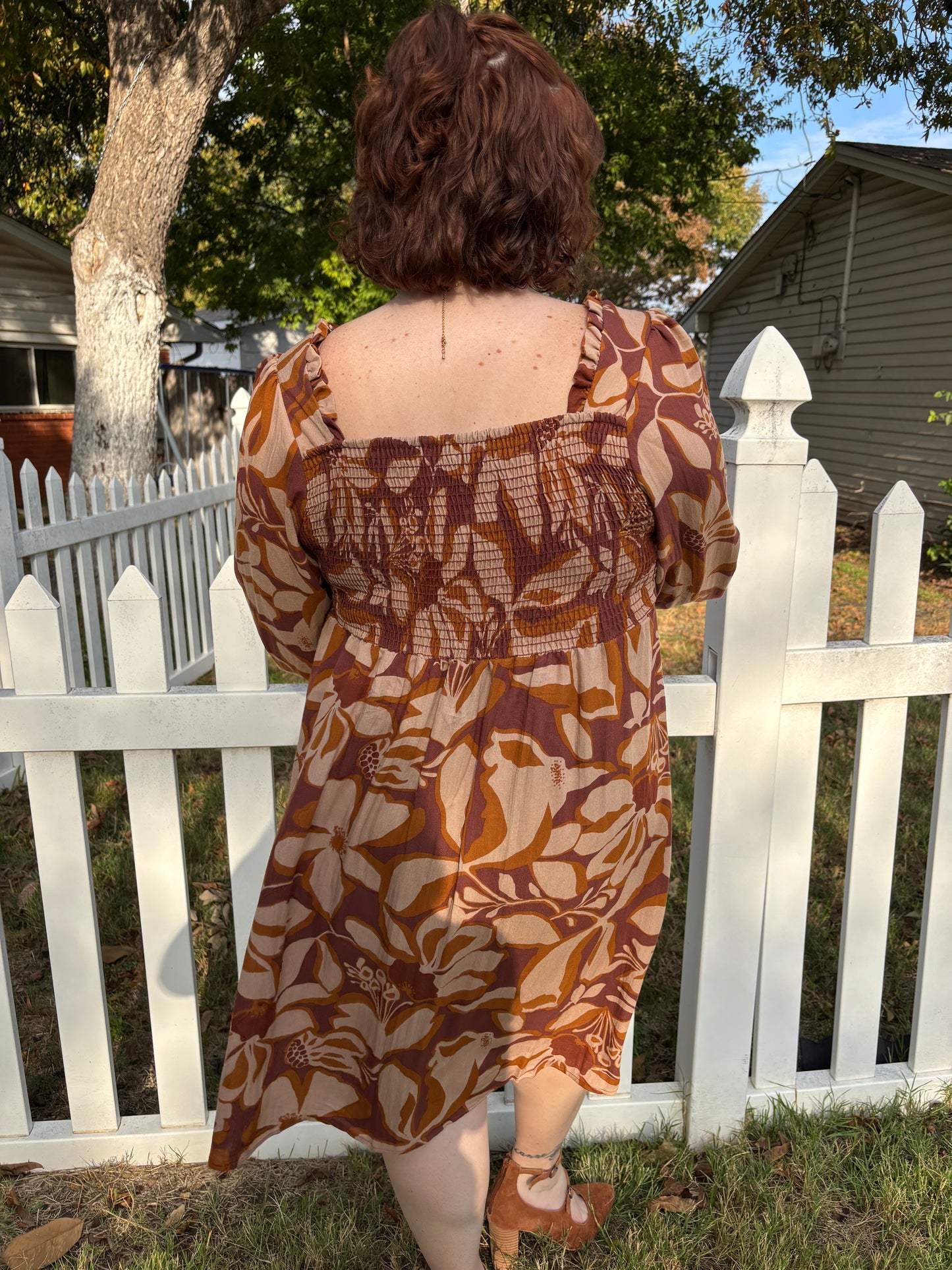 Plus size Brown Floral Dress