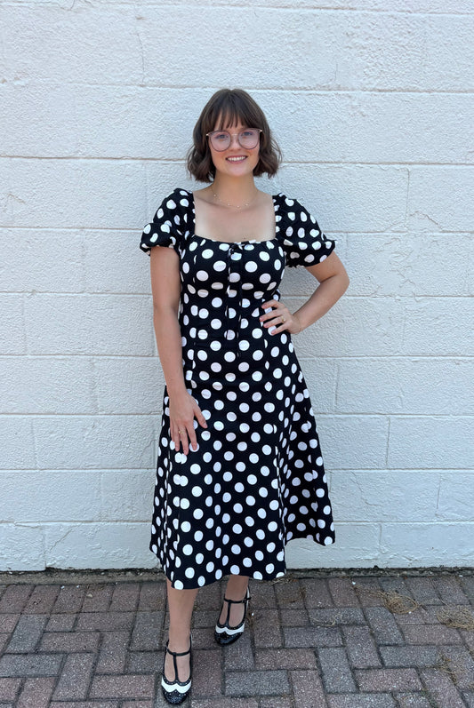 Black and white polkadot dress