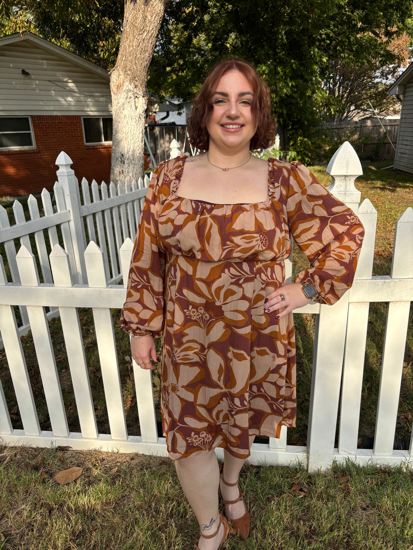 Plus size Brown Floral Dress