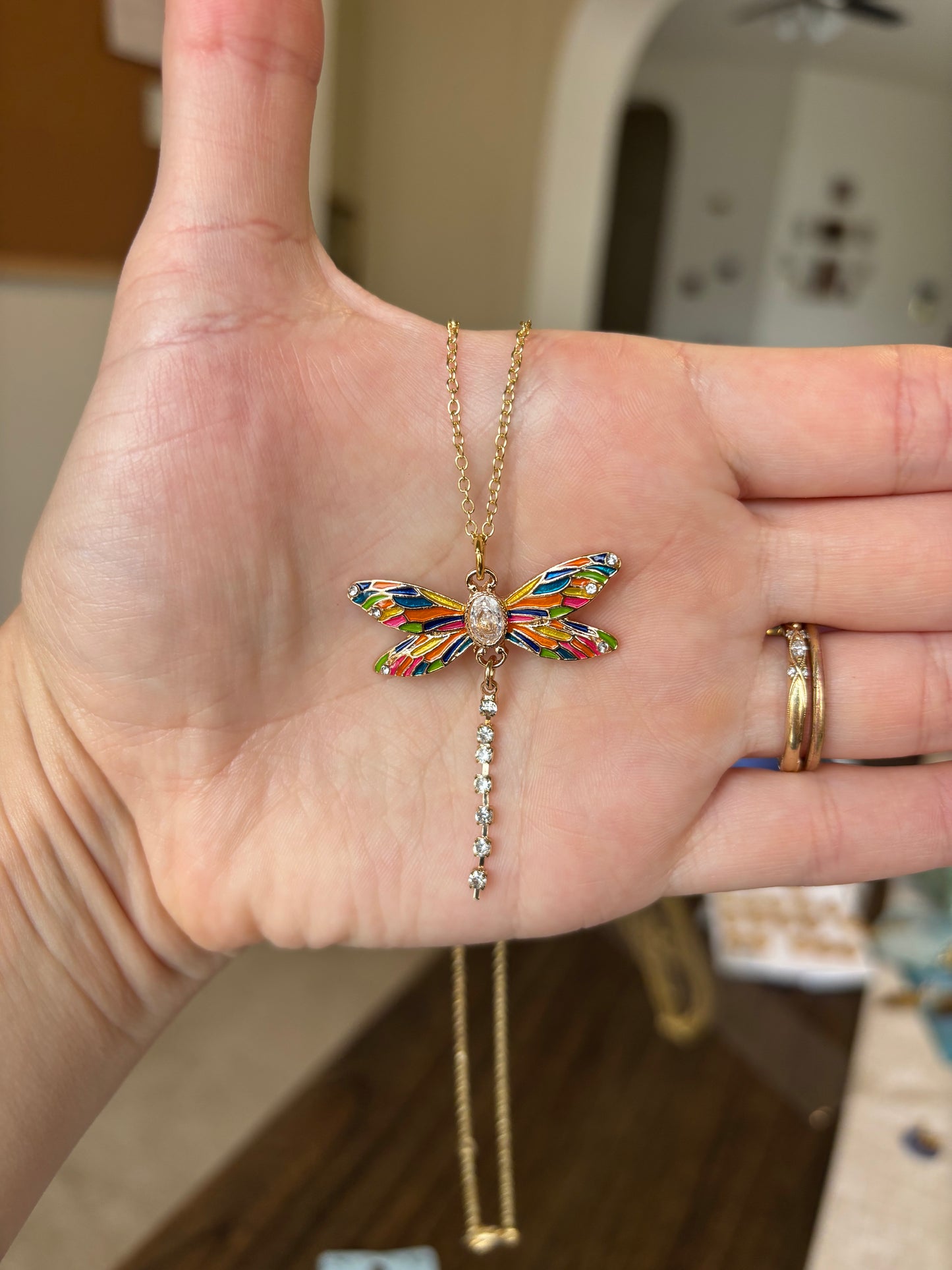 Colorful dragonfly necklace