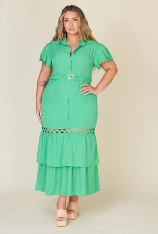 Green Button Up Plus Size Dress